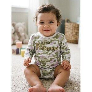 NWT Garanimals 0-3M Baby Girl Camo Little Princess Long Sleeve Bodysuit Green